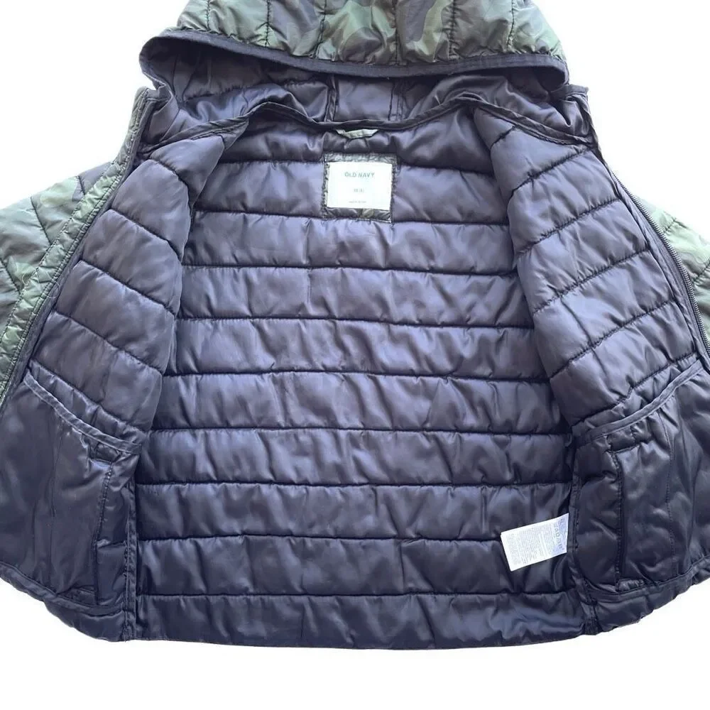 Old Navy Jacket Kids size XS (5) Green Camo Hooded Puffer‎ Coat
